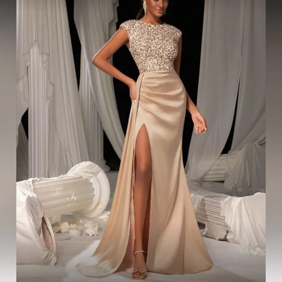 Elegant Beige Evening Gown - Picture 4 of 8